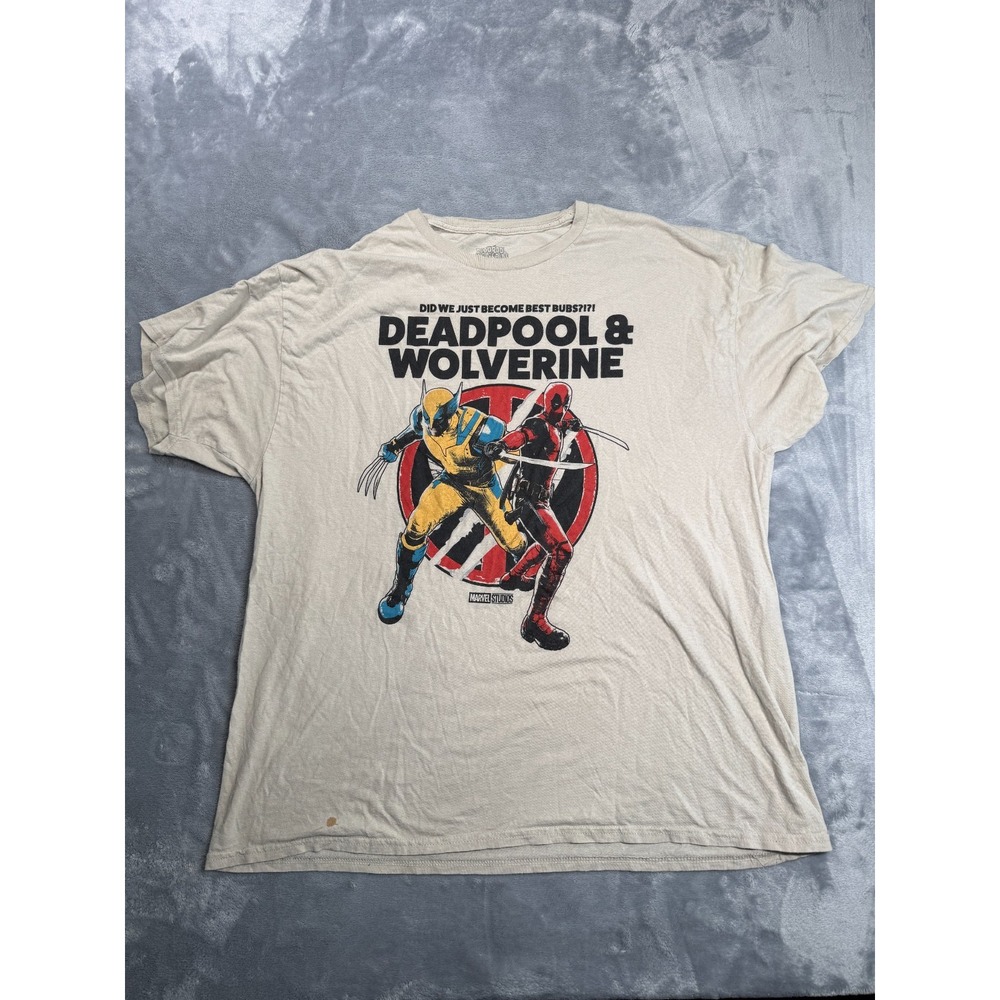 Marvel Deadpool & Wolverine T Shirt Mens XL Tan Graphic Short Sleeve